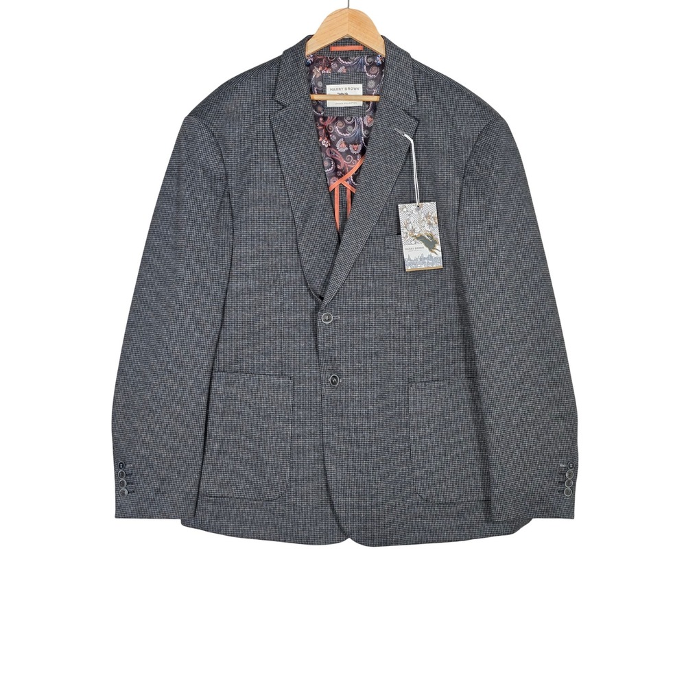 Brown London Men's Houndstooth Stretch Blazer Paisley Lined Gray 2X